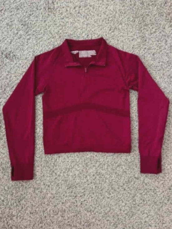 Tops - Women's Half-Zip Long Sleeve Top - Burgundy